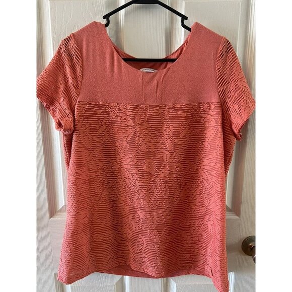 Calvin‎ Klein Short Sleeve Blouse Coral Large - Picture 1 of 3